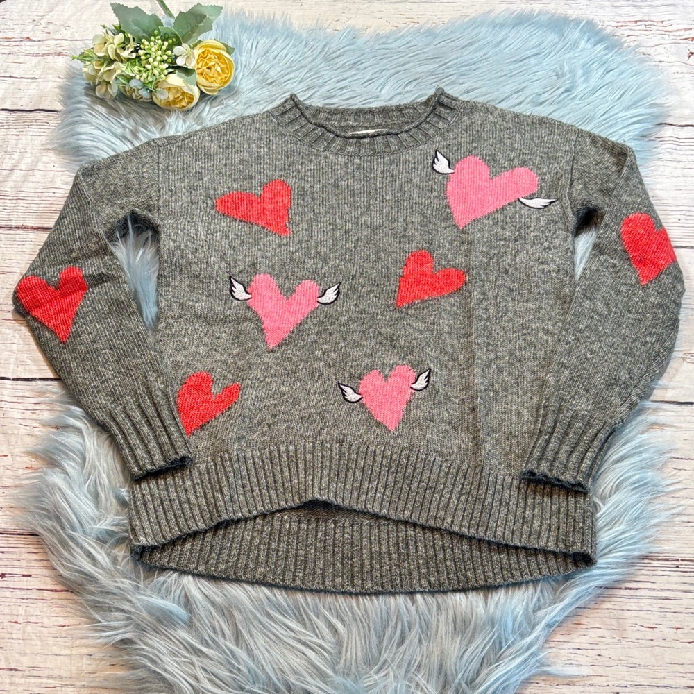 LOFT Lou & Grey Grey Pink Red Heart Wing Sweater sz XSP